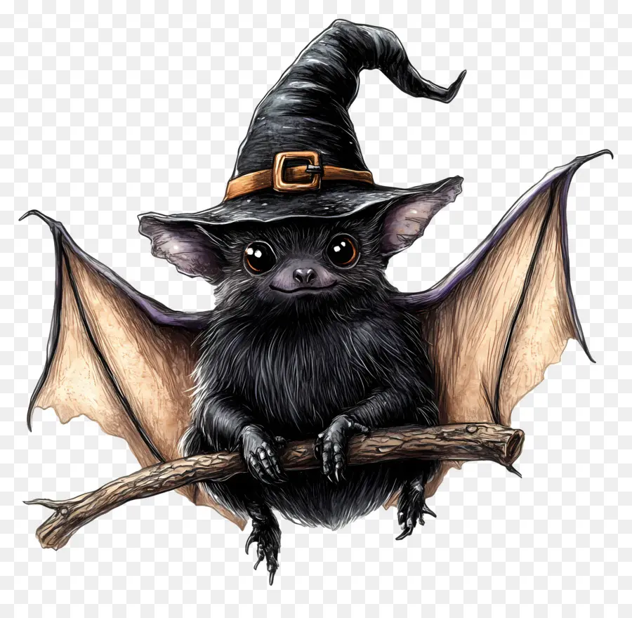 Murciélagos De Halloween，Lindo Murciélago Con Sombrero De Bruja PNG