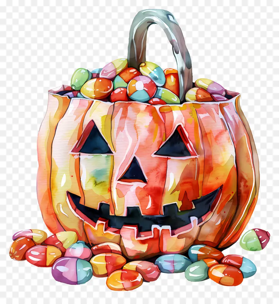 Cesta De Halloween，Calabaza De Halloween Con Dulces PNG