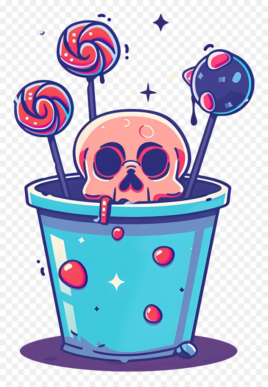 Cesta De Halloween，Calavera Con Piruletas PNG