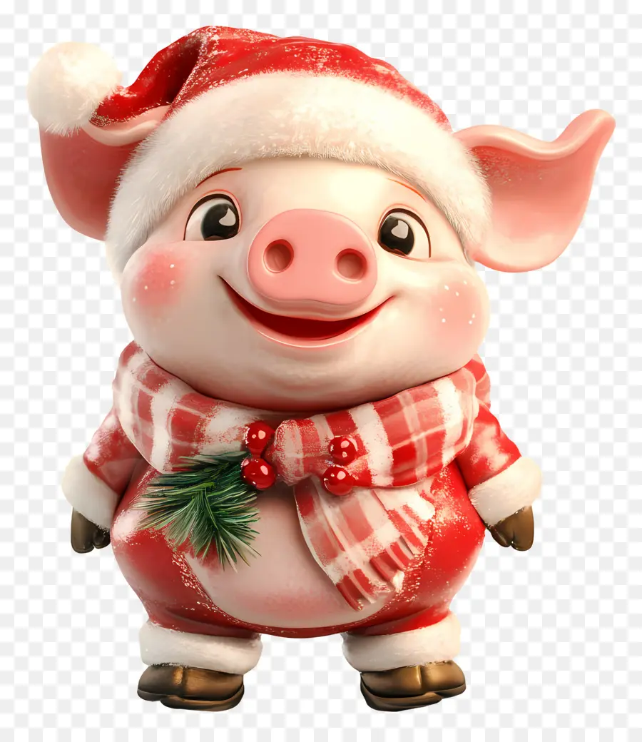 Cerdo Navideño，Cerdo Con Gorro De Papá Noel PNG