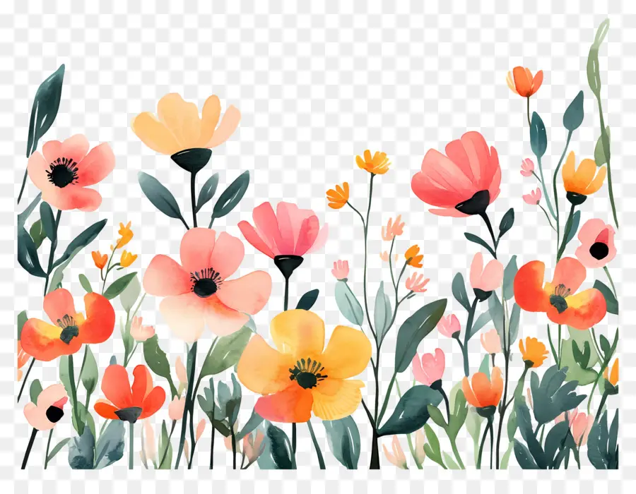 Borde De Flores，Flores Coloridas PNG