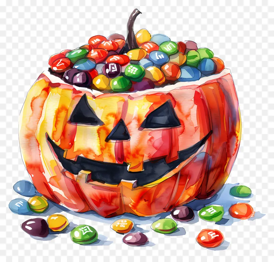 Cesta De Halloween，Calabaza De Halloween Con Dulces PNG