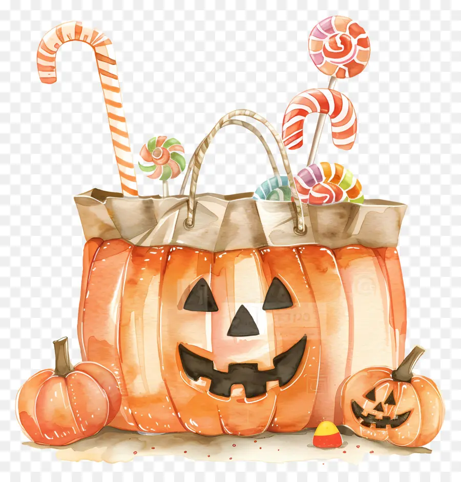 Cesta De Halloween，Calabaza Con Caramelos PNG