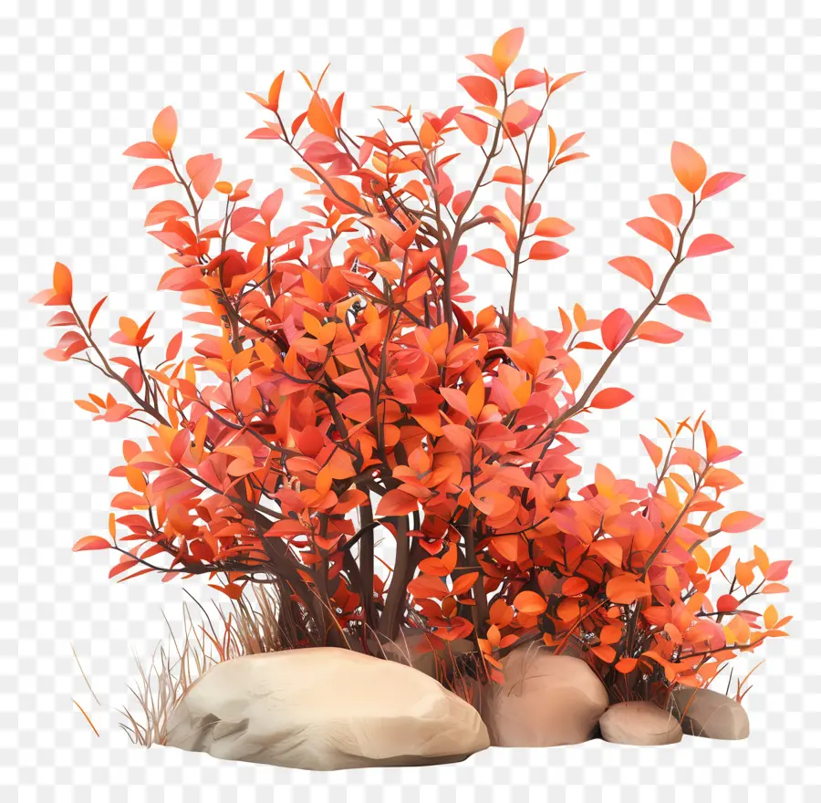 Arbustos De Otoño，Arbustos De Otoño Con Rocas PNG