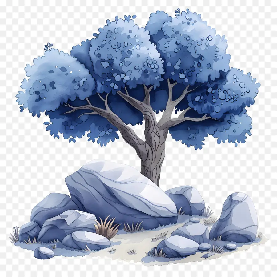 árbol De Acuarela，árbol Azul PNG