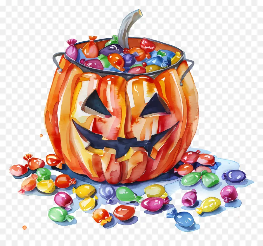 Cesta De Halloween，Calabaza De Halloween Con Dulces PNG