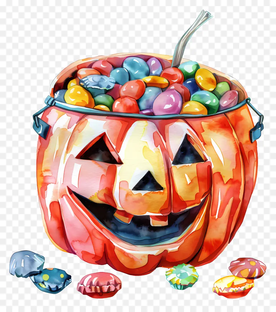 Cesta De Halloween，Calabaza De Halloween Con Dulces PNG