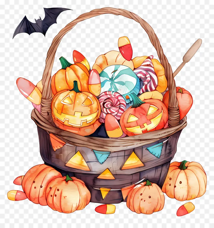 Cesta De Halloween，Calabaza Con Caramelos PNG