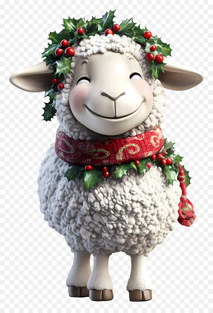 Ovejas Navideñas，Oveja Sonriente Con Acebo PNG