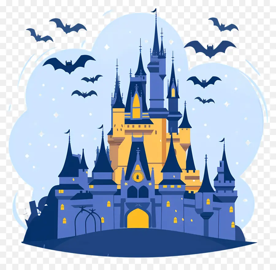 Castillo De Disney De Halloween，Castillo Encantado Con Murciélagos PNG