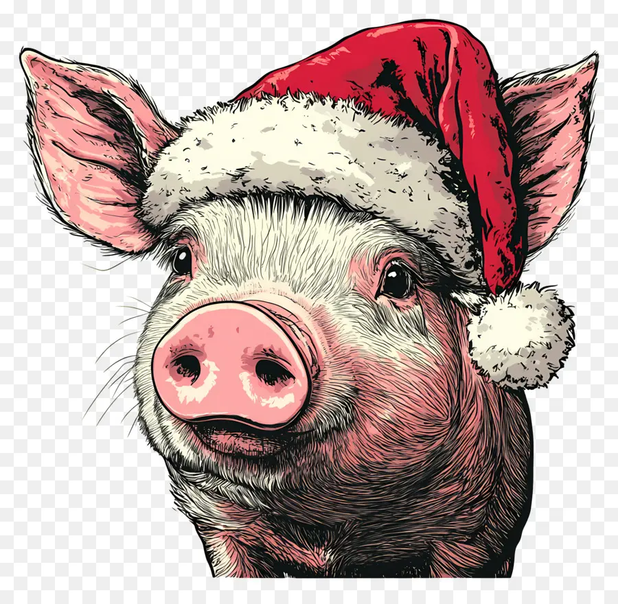 Cerdo Navideño，Cerdo Con Gorro De Papá Noel PNG