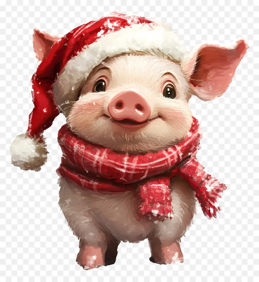 Cerdo Navideño，Cerdo Con Gorro De Papá Noel PNG