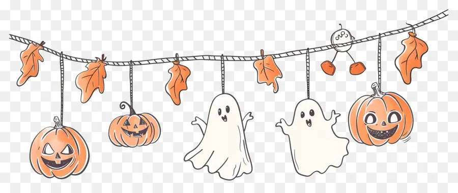 Guirnalda De Halloween，Fantasmas Y Calabazas PNG