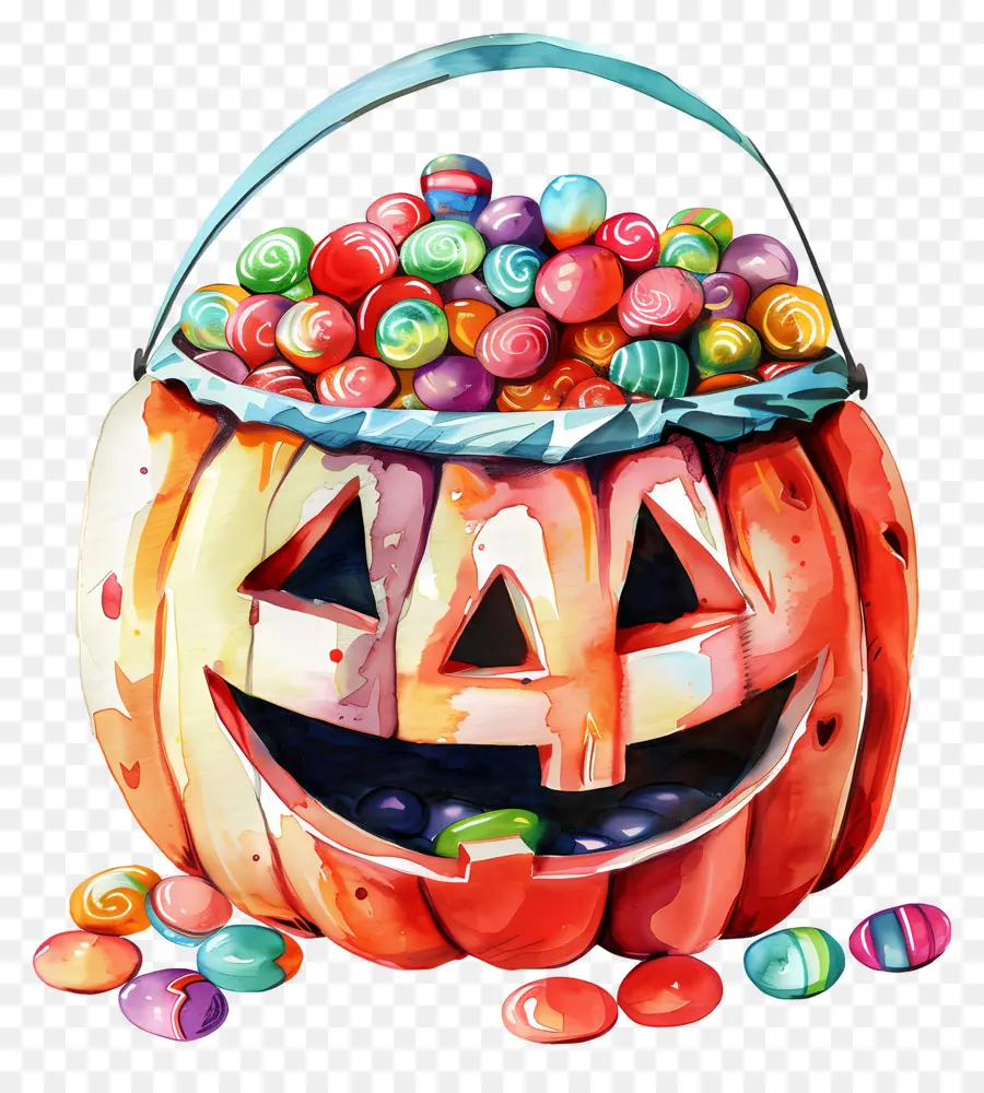 Cesta De Halloween，Calabaza De Halloween Con Dulces PNG