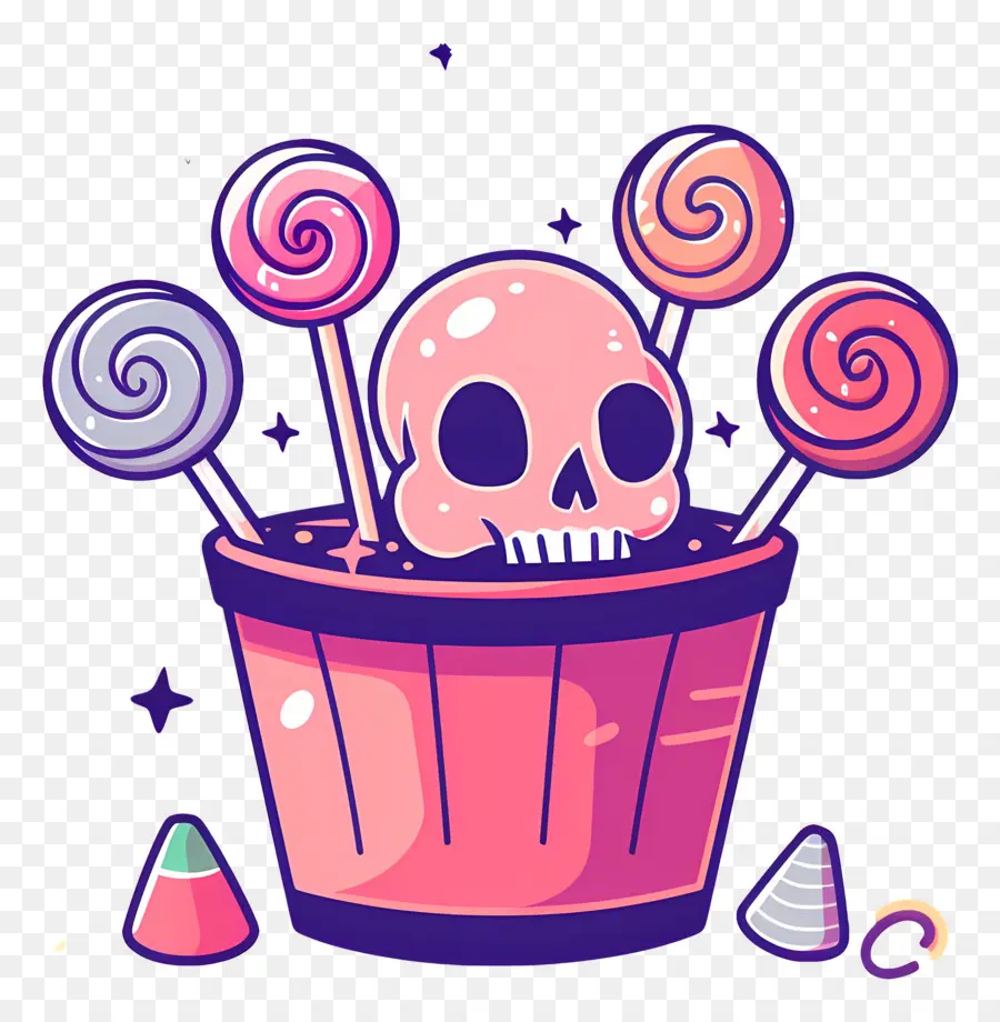 Cesta De Halloween，Calavera Con Piruletas PNG