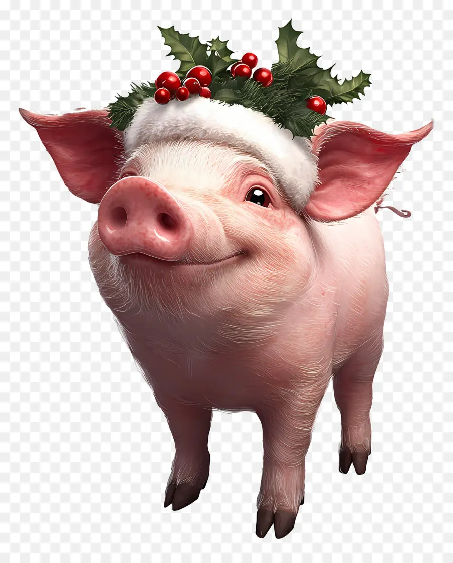 Cerdo Navideño，Cerdo Con Gorro De Papá Noel PNG