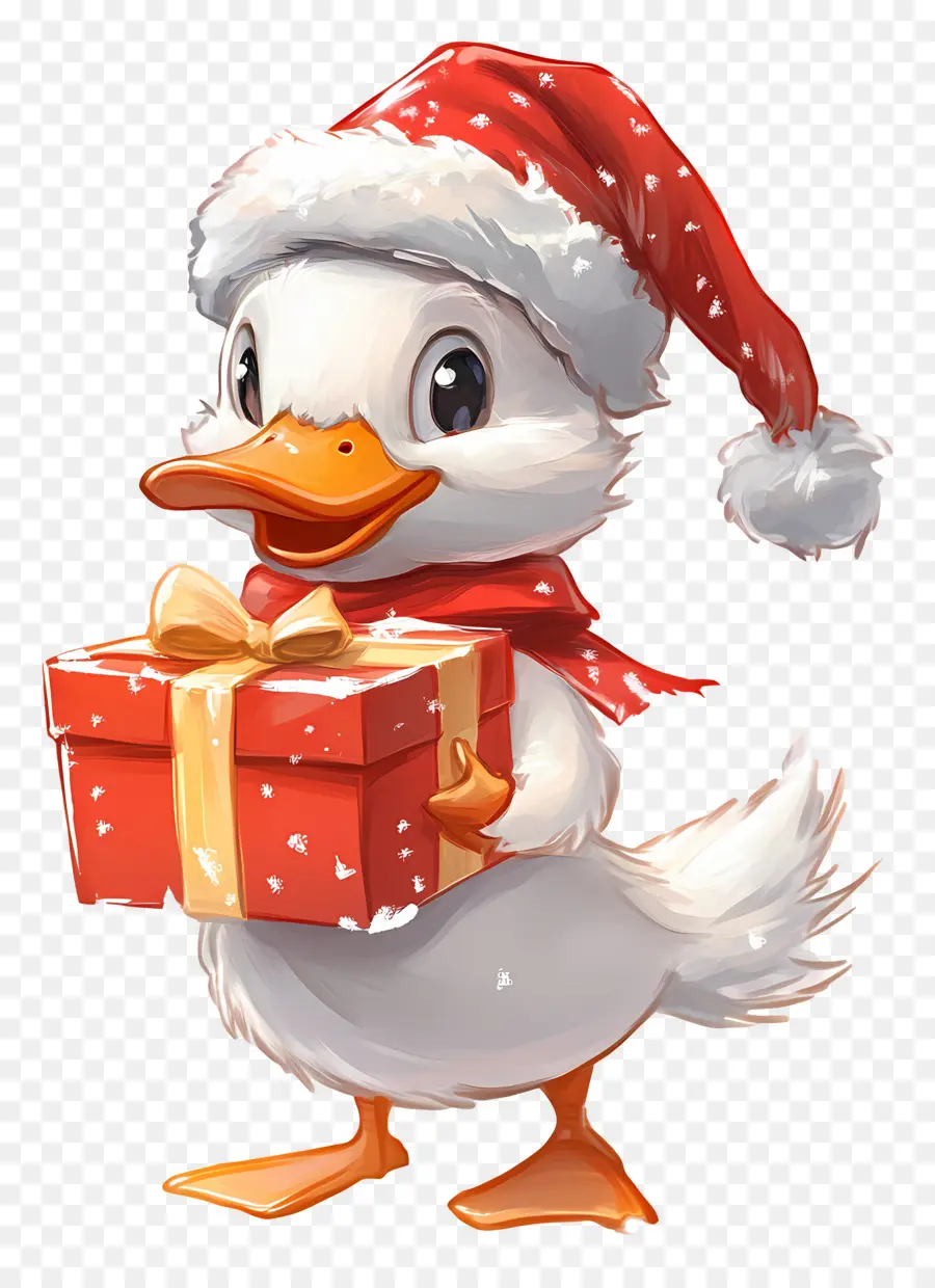 Pato Navideño，Pato Con Caja De Regalo PNG