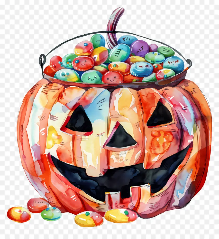 Cesta De Halloween，Calabaza De Halloween Con Dulces PNG