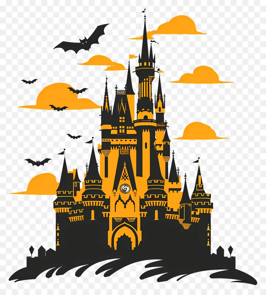 Castillo De Disney De Halloween，Castillo Encantado Con Murciélagos PNG