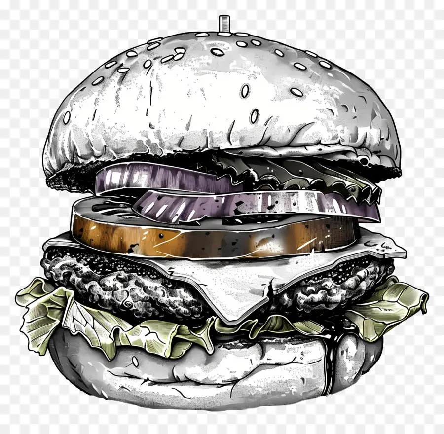 Esquema De Hamburguesa，Hamburguesa En Blanco Y Negro PNG