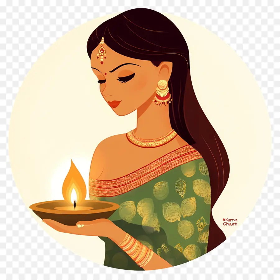 Karva Chauth，Mujer Con Diya PNG