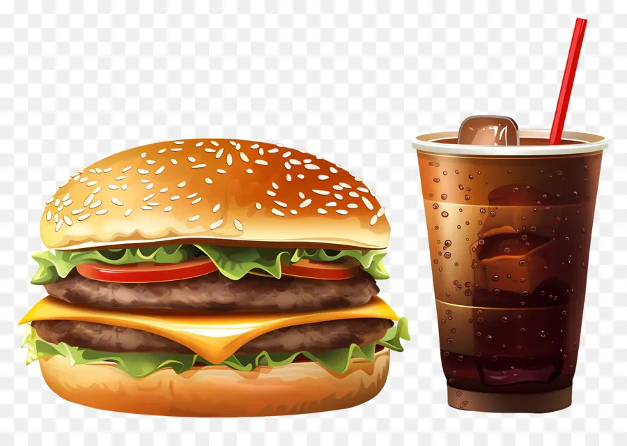 Hamburguesa Coca Cola，Hamburguesa Y Bebida PNG