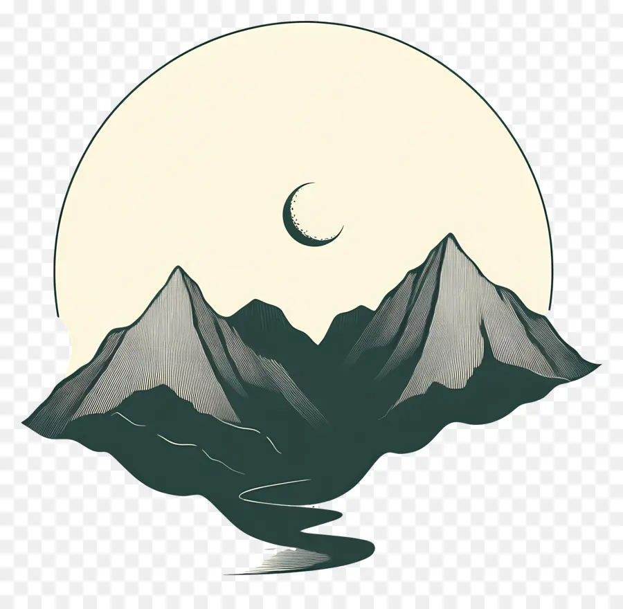 Contorno De Montaña，Montañas Y Luna PNG