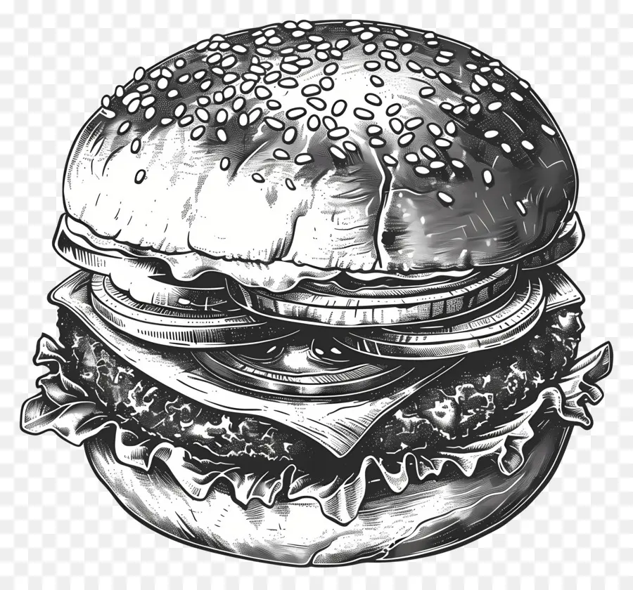 Esquema De Hamburguesa，Hamburguesa En Blanco Y Negro PNG