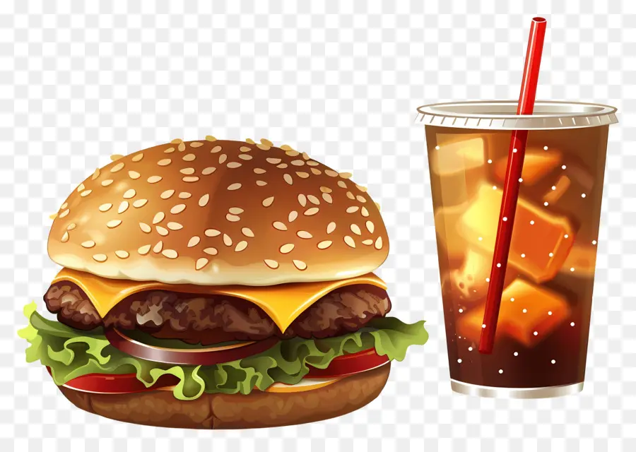 Hamburguesa Coca Cola，Hamburguesa Y Bebida PNG