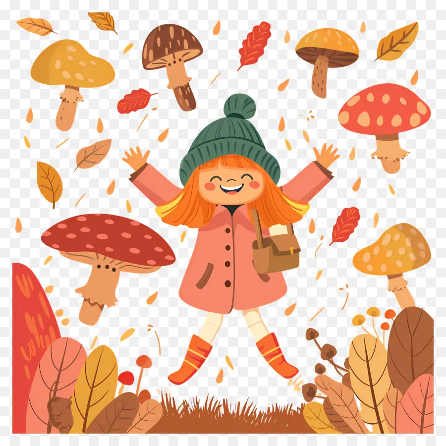 Fondo De Otoño，Niña Saltando Con Hojas PNG