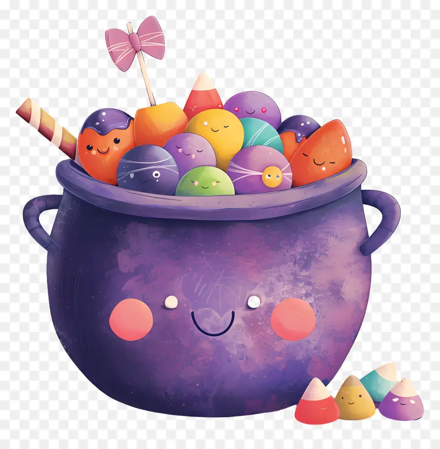 Dulces De Halloween，Caldero De Caramelo Morado PNG