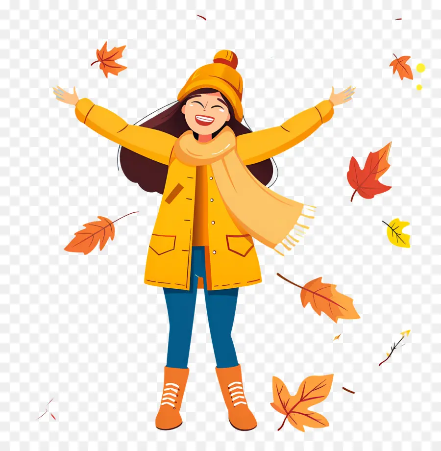 Fondo De Otoño，Chica Con Hojas De Otoño PNG