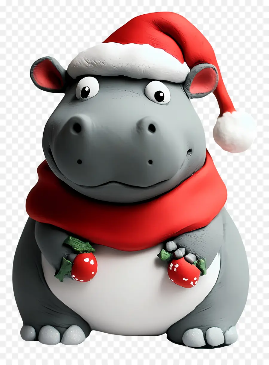 Hipopótamo Navideño，Hipopótamo De Arcilla Con Gorro De Papá Noel PNG