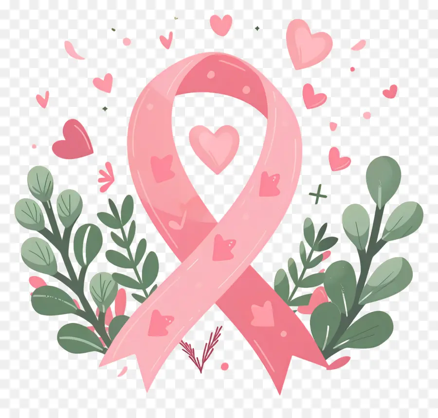 Concientización Sobre El Cáncer De Mama，Cinta Rosa Con Flores PNG