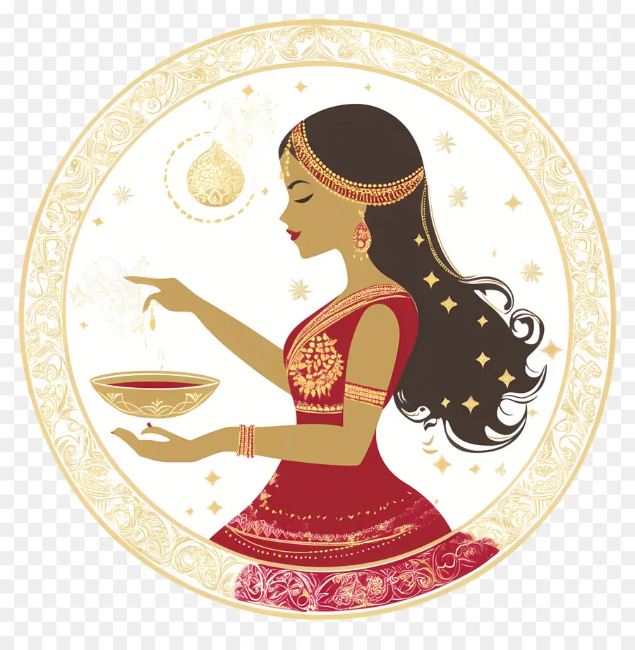 Karva Chauth，Mujer Con Diya PNG