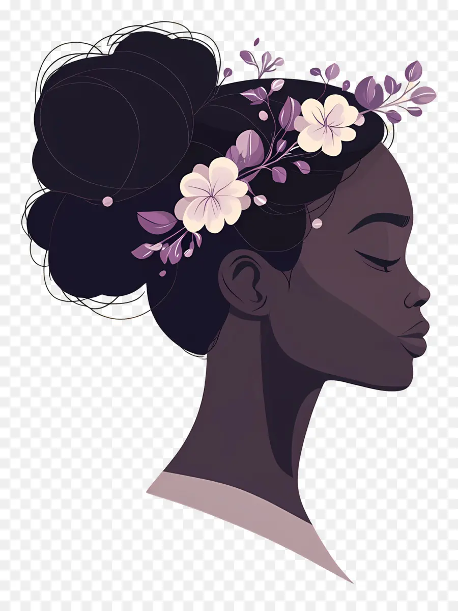 Logotipo De Niña，Perfil Con Flores Moradas PNG