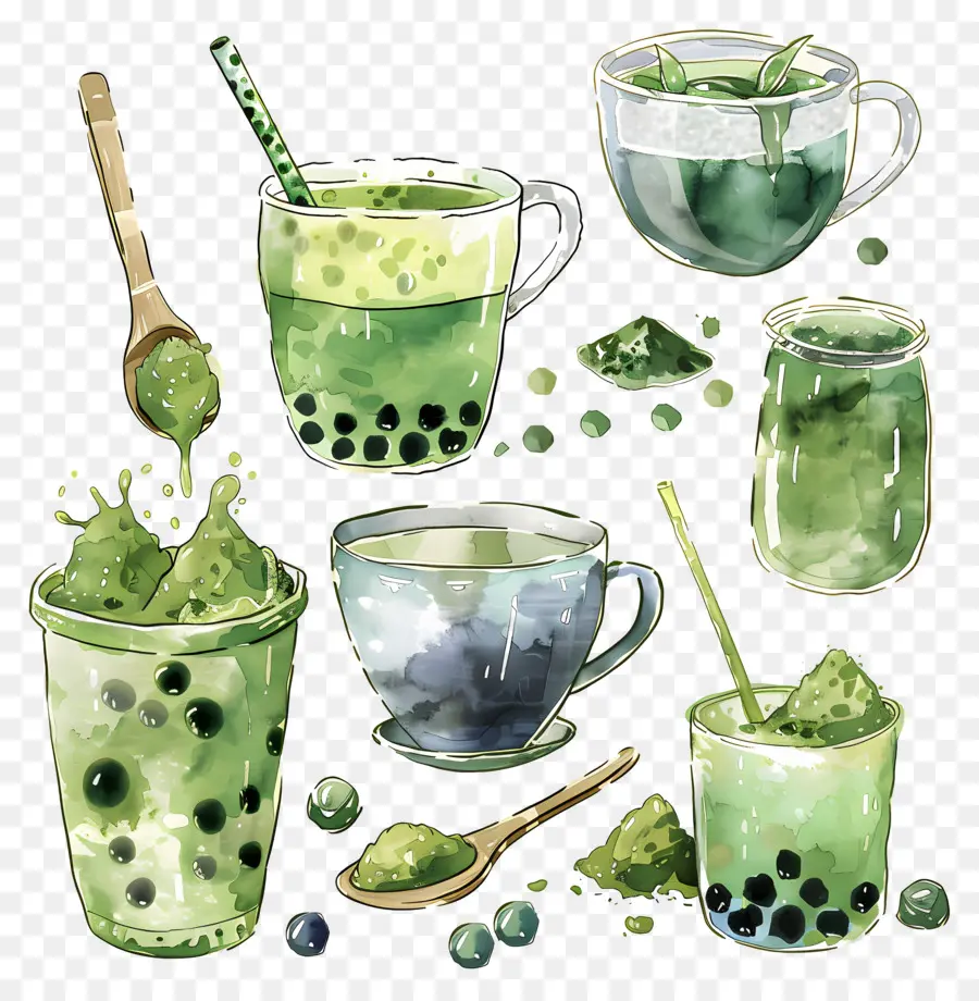 Bebida Matcha，Bebidas Verdes PNG