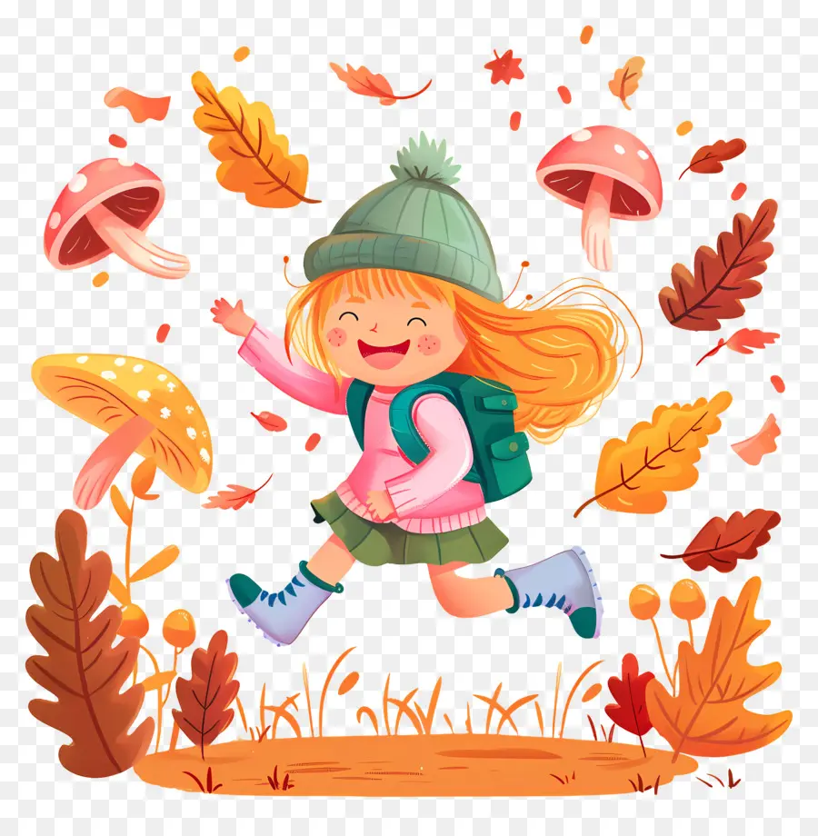 Fondo De Otoño，Chica Saltando Con Mochila PNG