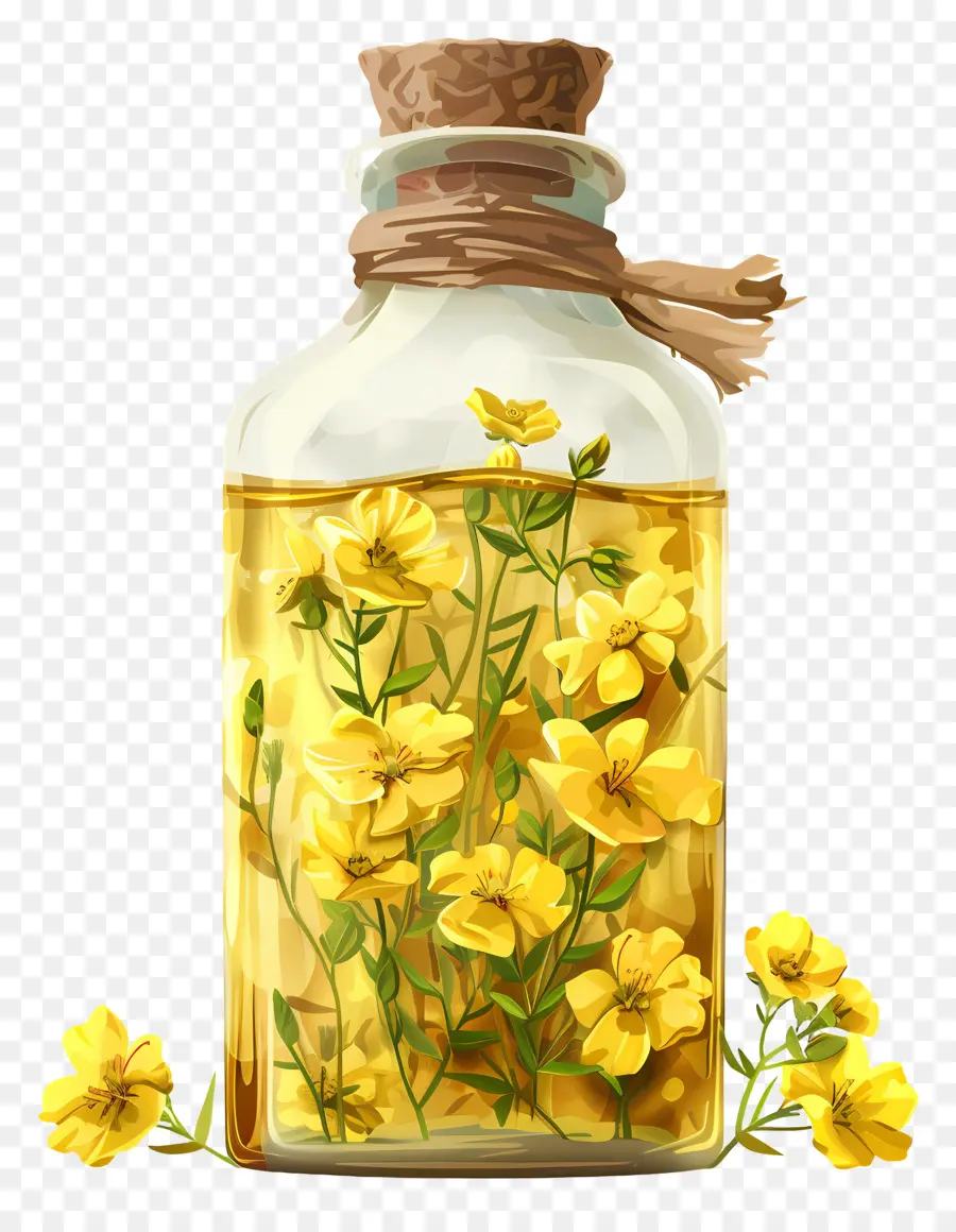 Aceite De Canola，Botella Con Flores Amarillas PNG