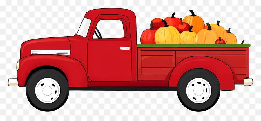 Camión De Calabaza，Camioneta Roja Con Calabazas PNG