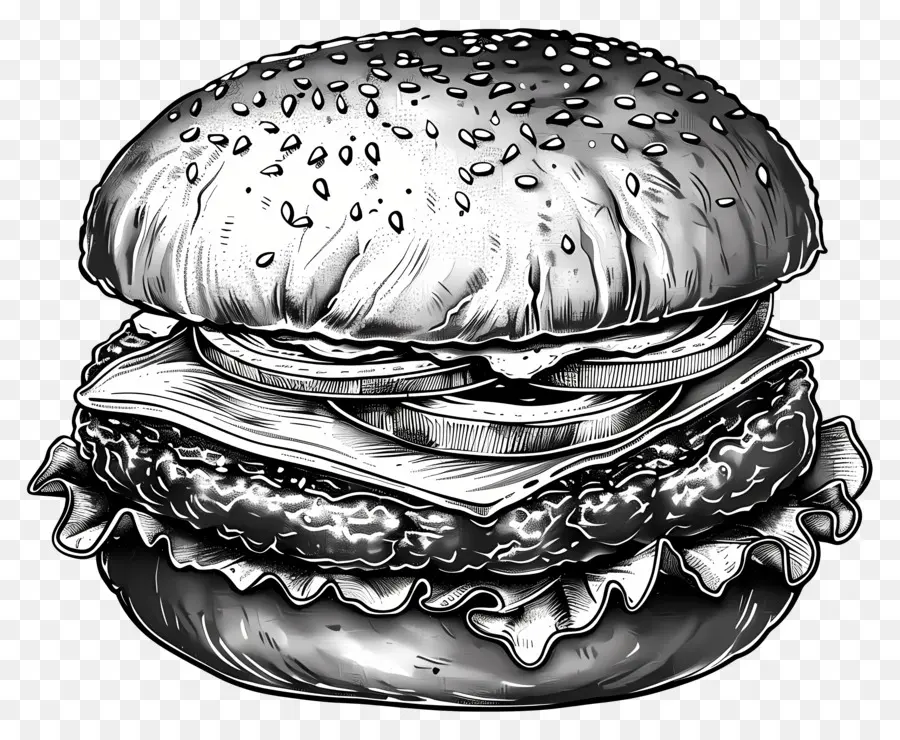 Esquema De Hamburguesa，Hamburguesa En Blanco Y Negro PNG