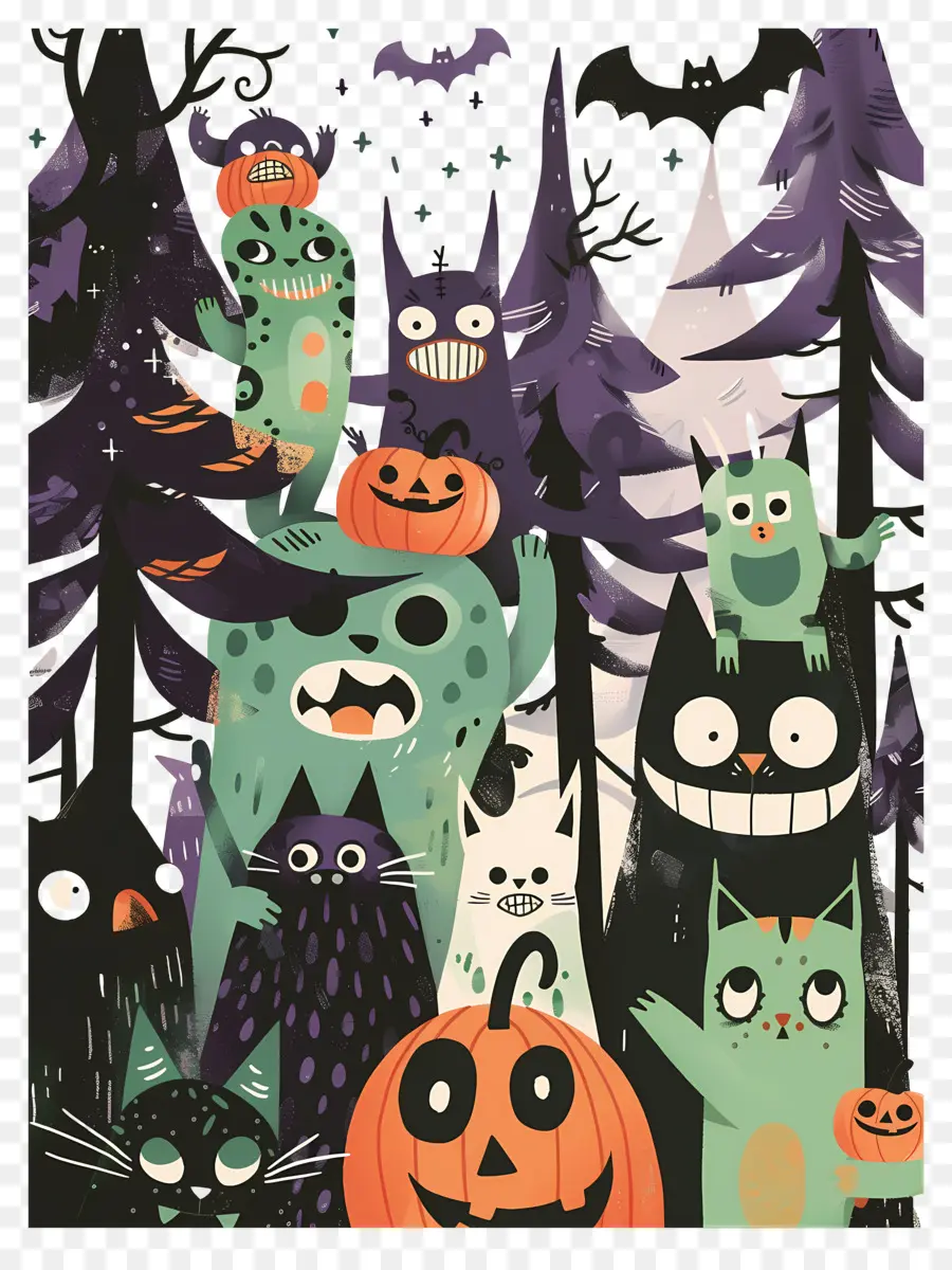 Monstruos De Dibujos Animados，Monstruos En El Bosque PNG