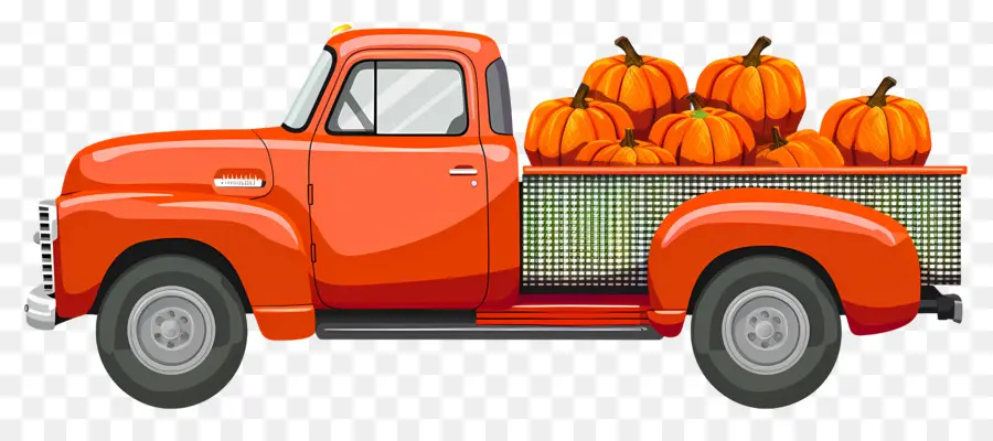 Camión De Calabaza，Camioneta Roja Con Calabazas PNG