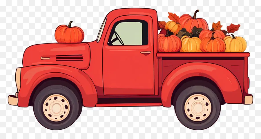 Camión De Calabaza，Camioneta Roja Con Calabazas PNG