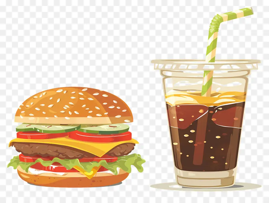 Hamburguesa Coca Cola，Hamburguesa Y Bebida PNG