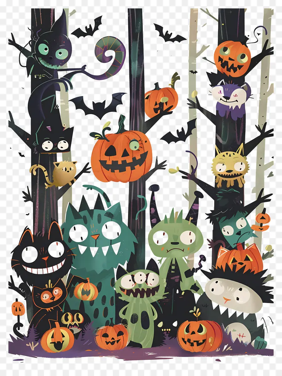 Monstruos De Dibujos Animados，Criaturas De Halloween PNG