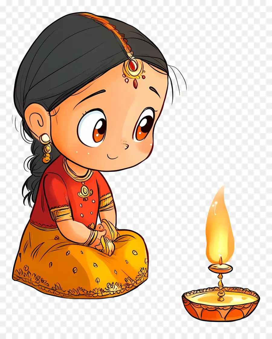 Karva Chauth，Chica Con Diya PNG