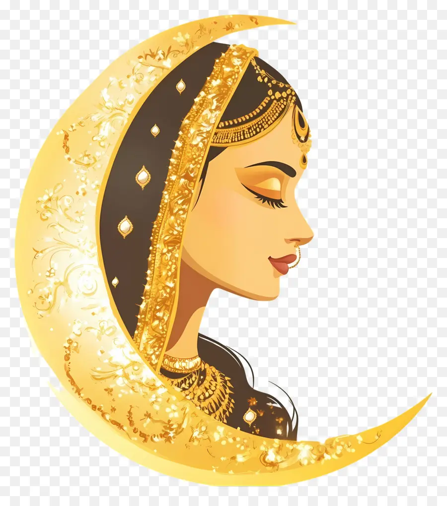 Karva Chauth，Mujer Luna Dorada PNG