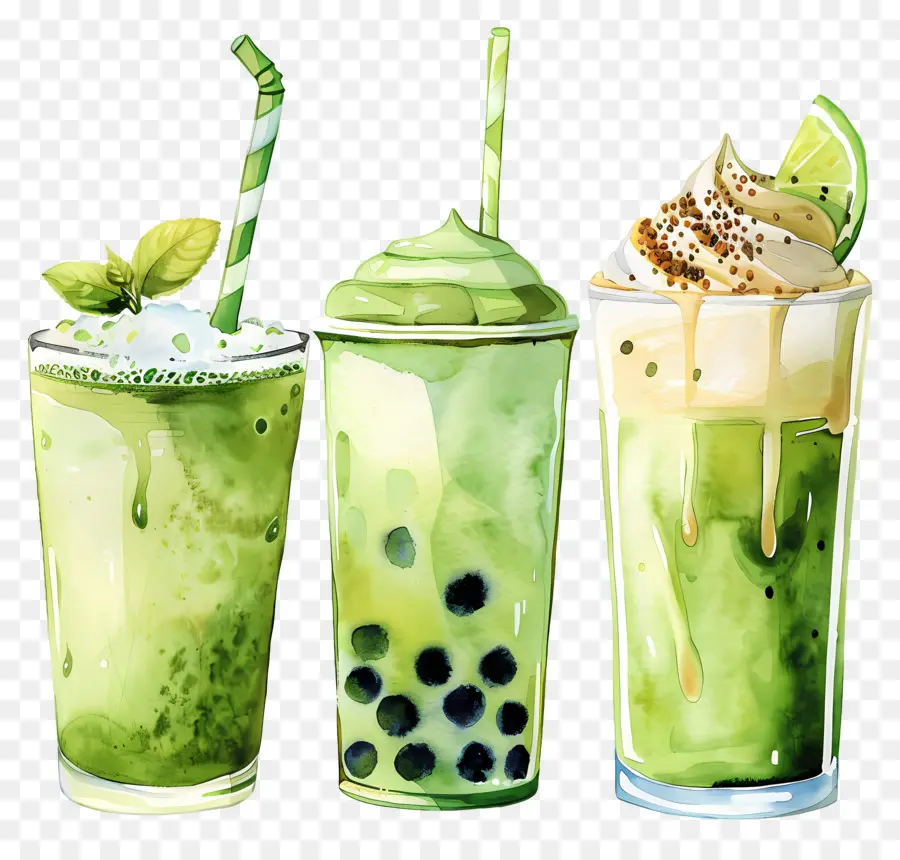 Bebida Matcha，Batidos Verdes PNG