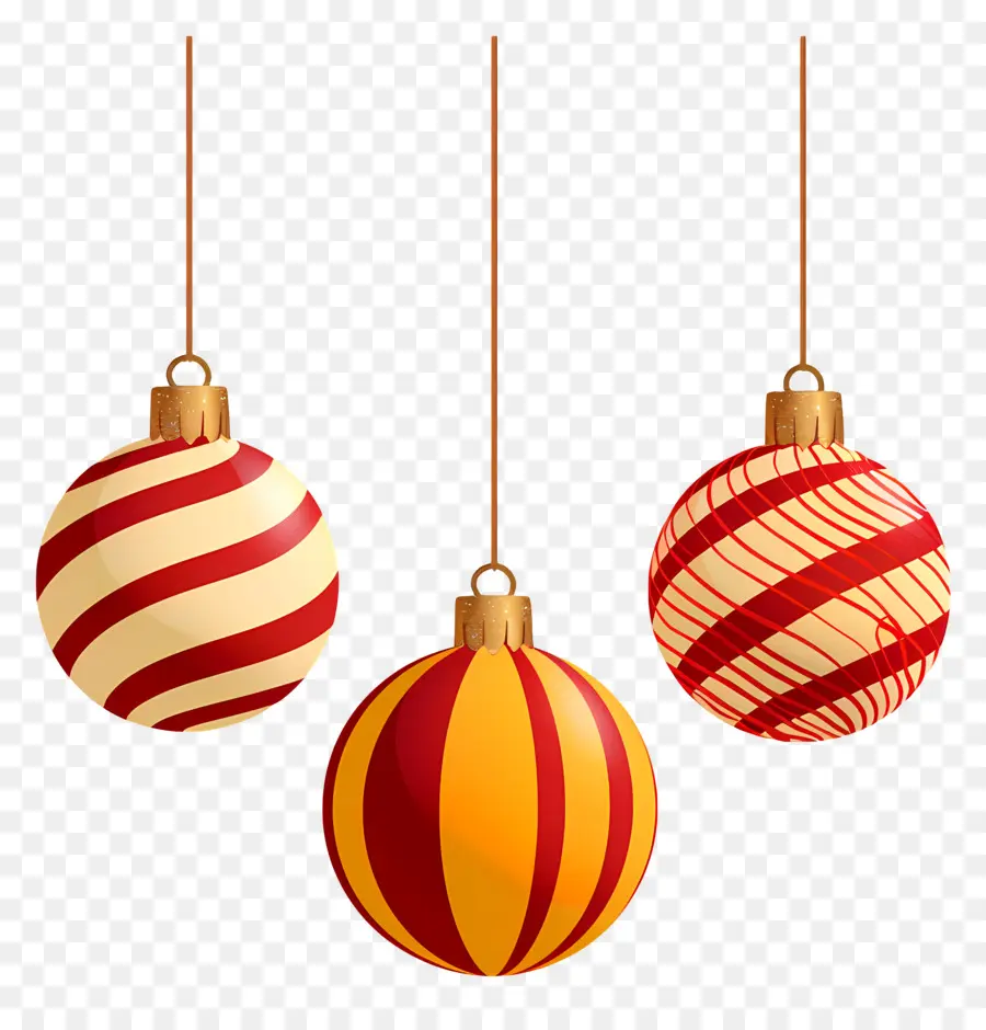 Bolas De Navidad Colgantes，Adornos Rojos Y Amarillos PNG